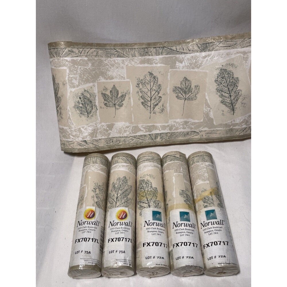 6 Rolls. Wallpaper Border Leaf Leaves Sage Green FX70717. New Norwall Prepasted